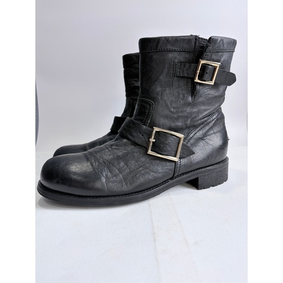 Jimmy Choo Shoes - Jimmy Choo Black Leather Biker Boots Buckle Moto Italy EU 40.5 US 9.5